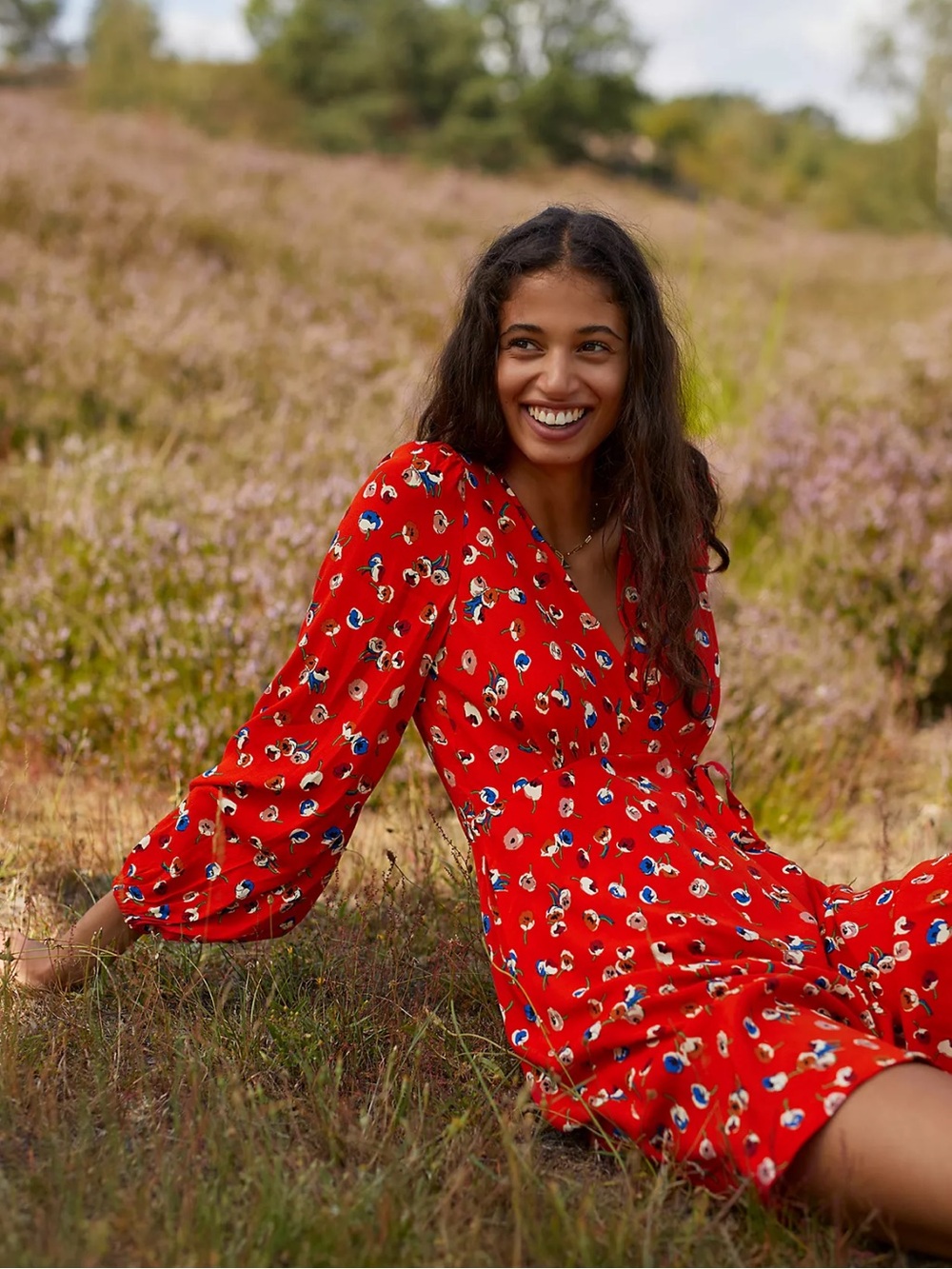 New Anthropologie Maeve Petunia Red Wrap Dress Floral Summer Size 10P NWT - Picture 2 of 11